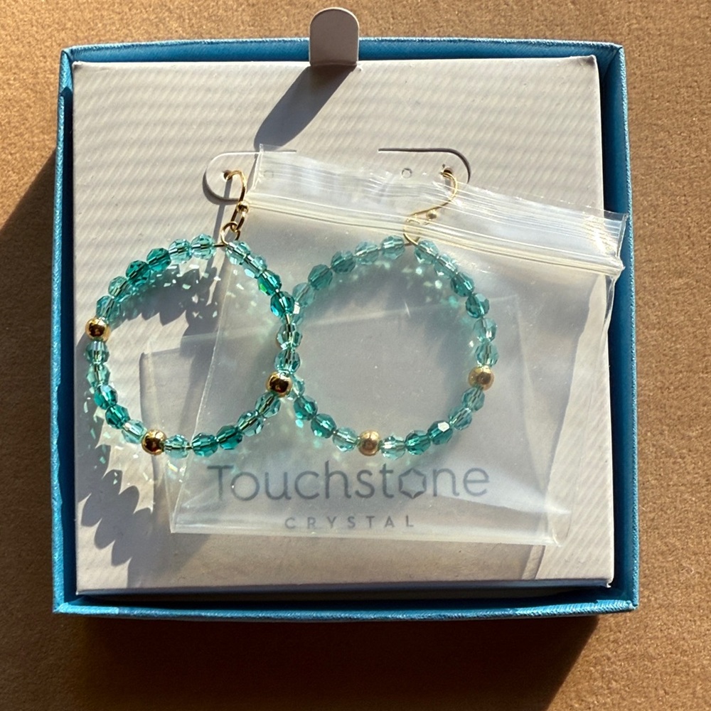 Touchstone Crystal Aqua and Gold Beaded Earrings